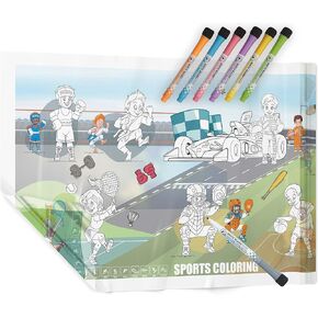 Large Dry Erase Activities Coloring Poster, 16x54, Faded Background with Transparent Coloring Areas, Adhesive-Free Whiteboard Sheet for Kids, Sticks to Any Smooth Surface, Includes 6 Markers in Kuwait