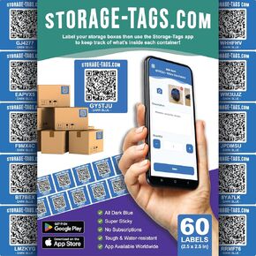 QR Code Storage Tags - Smart Stickers - Tracking Labels for Totes - Scan Storage Bins & Containers - Moving House - Track Inventory - Android and iOS App - Pack of 60 in Kuwait