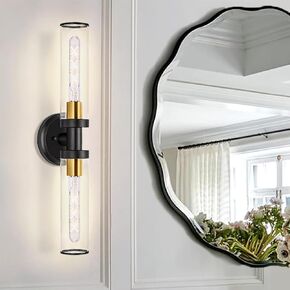 Sconces Wall Lighting,18 inch Bathroom Lights Over Mirror 2 Light Industrial Vanity Lights, Elegant Clear Glass with Black and Gold Brass Finish Perfect for Hallway E26 T10 Bulb(exclude)