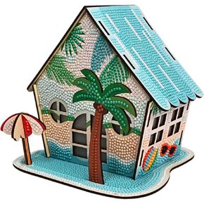 3D Diamond Painting Beach House Kit - DIY Summer House Miniature Model With Rishonestons ، مبنى كامل ثلاثي الأبعاد للحرف ثلاثية الأبعاد للمراهقين ، هدية ديكور كوخ الساحلية