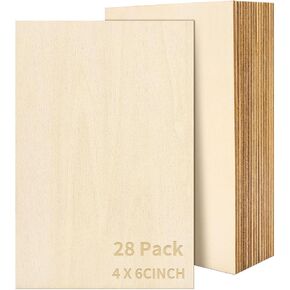 28 PCS Basswood Wood Sheets - 4 × 6 × 1/16 بوصة من الأوراق الخشبية الرقيقة الرقيقة ، وقطع خشبية حرفية غير مكتملة لـ DIY ، وألواح الصياغة ، والموديلات المعمارية ، وقطع الليزر ، ونقش