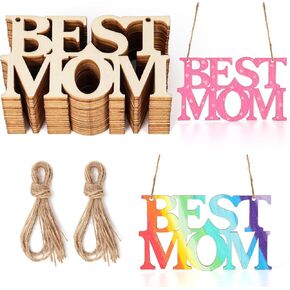 20 Pcs Mother's Day Unfinished Wood Crafts, DIY Best MOM Wood Cutouts Mother's Day Wooden Letter Ornaments Tags, Best MOM Crafts for Kids Painting Mom's Birthday Party Gifts (Best MOM) in Kuwait