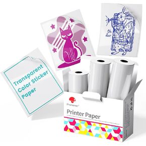 Phomemo Sticker Paper- Transparent Single-Color Pink, Blue, Green Thermal Paper for T02/M02X/M02L/Y02C/Q02, Thermal Paper for Stickers, Study Notes, List, Diary 50mm x 3.5m, Diameter 28mm, 3-Rolls