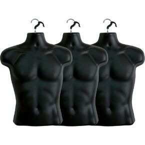 5 Pack Male Mannequin Torso, Dress Form Tshirt Display Countertop Hollow Back Body S-M Clothing Sizes (Black)