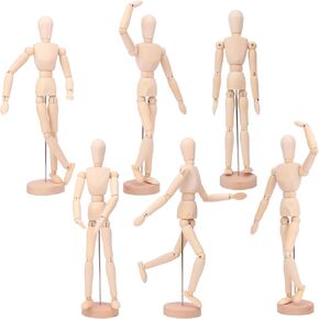 Geytetqi 6 Pack Posable Art Figure Model - 12 Inch Wooden Mannequin, Natural Flexible Drawing Mannequin for Artists - Art Mannequin for Sketching, Painting & Posable Figure Design
