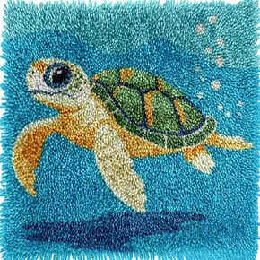 Generic Cute Cartoon Sea Turtle Latch Hook Kits Mini Rug DIY Handmade Crochet Yarn Needlework Hook and Latch Kit Printed Canvas Carpet Cushion Cover Home Christmas Decoration 30x30cm(3)