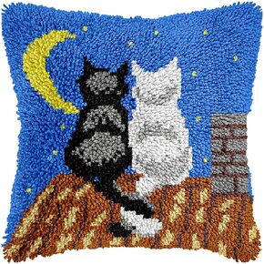 Latch Hook Kits for DIY Throw Pillow Cover, Colorful Handmade Pillow Case for Home Decoration, Festival Gift 17x17inch (Cat1)