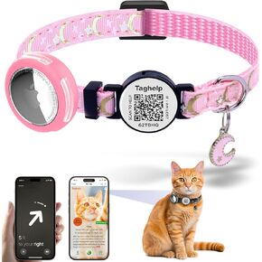 مقاوم للماء Airtag Cat Cat Breakaway و Moons and Stars Safety Safety Breakaway Cat حامل Apple Airtag مع رمز QR ، طوق هريرة GPS قابل للتعديل (أسود)