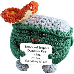 GL-Turelifes Handmade Emotional Support Crochet Dumpster Fire with Positive Card, Positive Support Cute Knitted Toys Funny Crochet Support Buddies Gifts for Friends (Red+Green+Yellow)