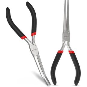 6 Inch Long Needle Nose Pliers Set 2 PCs – Heavy Duty Carbon Steel, Insulated, Non-Serrated, Long Nose Pliers with PVC Coating & Rust Proof Finish for Long Reach