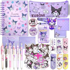 مجموعة اللوازم المدرسية Kuromi ، مجموعة هدايا Kawaii School Supplies ، بما في ذلك Cartoon Journal Case Case Ballpoint Pen Pen Padge Holder ملصقات سلسلة مفاتيح المرجعية