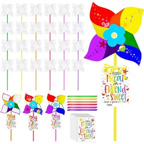 24 Sets End of Year Student Gifts Bulk Include DIY Pinwheels Paper Handicraft Bulk 24 Summer Cards 24 Ribbon Color Your Own Pinwheels Gift for Friends at School Last Day of School Present from Teacher
