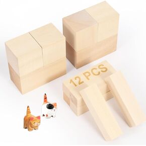 7 PCS Basswood Clocks for Corving & Whittling - أحجام (4 × 1 × 1 و 4 × 2 × 2 بوصة) ، مجموعة خشبية متميزة ، مثالية للحرف اليدوية ، بناء النماذج ، والحرفيين (نحت وخشب Whittling)