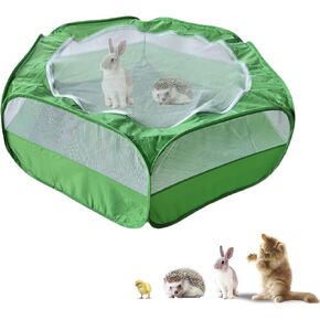 Playpen صغير للحيوان مع غطاء شبكية سحاب - صندوق الحضنة الدجاج القابل للطي المحمول ، العلبة الخارجية الداخلية لخنازير غينيا ، الأرنب ، الأرانب ، القوارض ، Chinchillas ، القطط (أسود)