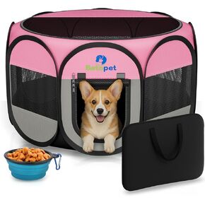 Playpen for Dogs Small Dogs Cats Crate: Prappy Play Pen Indoor Outdoor Extrable Exercial Exercise Cage pop up for Guinea Pig Rabbits Hamster Travel with Carveing ​​Action & Food Bowl (S ، S ، 1)