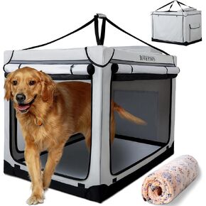 Soft Collapsible Dog Crate - 36 Inch Portable Travel Crate with Extra Space Indoor & Outdoor, 4-Door Foldable Pet Kennel with Durable Mesh Windows, Light Gray in Saudi Arabia