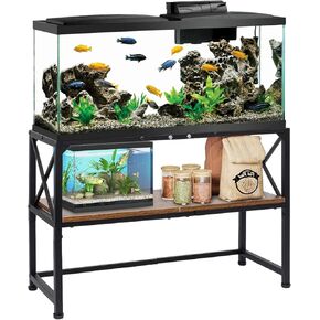 Aquarium Stand, 10 Gallon Fish Tank Stand with Storage, 3 Tier Metal Frame Cabinet Suitable for Fish Tank, Turtle Tank, Rustic Brown (10 Gallon)