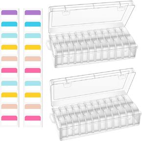 Bead Storage Containers, 24 Small Rectangular Clear Bead Organizer Box with Hinged Lids and 30 Pcs Labels, for Diamond Painting Art, Small Parts, Jewelry Charms