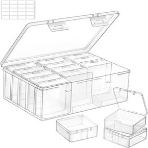 Lifewit 2 Pack(32Pcs) Small Bead Organizers and Storage, Plastic Craft Organizers and Storage with Hinged Lid, for Bracelet Jewelry Making Kits, Small Parts, Nails, Clear
