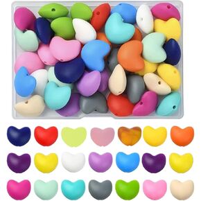 50pcs حبات السيليكون القلب ، حبات 19 ملم لسلسلة المفاتيح صنع حبات السيليكون الدائرية للسيليكون للبراهيز المصنوعة من الحرف اليدوية المصنوعة