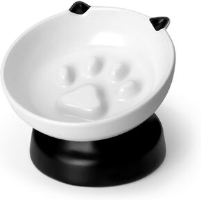 vancasso Slow Feeder Cat Bowl, Elevated Ceramic Slow Feeder Dog Bowls Small Breed, Raised Tilted Cat Food Bowls (Black)