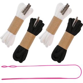 Bohuiz 4pcs الحبل الربابي ، الرباط البديلة للمسنسات ، استبدال السوائل 53 بوصة مع الخيوط السهلة ، رسم سلاسل لسراويل سروال سروال معاطف المعاطف (أسود ، أبيض)
