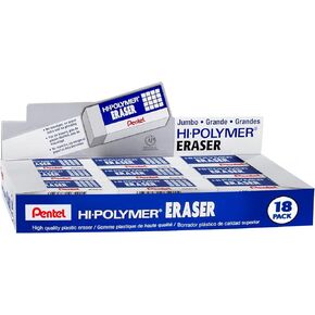 محو قلم رصاص Pentel Hi-Polymer ، حزمة من 18 محراً أبيض صغيرًا لأقلام الرصاص (ZEH05)