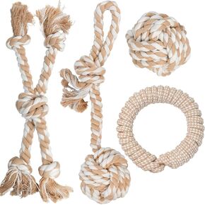 PetiFine Dog Rope Toys for Large Medium Dogs, 4 Pack Tough Chew Toys for Aggressive Chewers, Interactive Rope Ball Natural Cotton, Dog Tug of War Toy for Teeth Cleaning