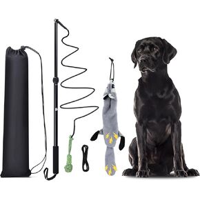 Flirt Pole Toy for Dogs - Large to Small Sizes, Squeaker Inside - Keeps Dogs Entertained and Exhausted, Rope + Beaver Tail