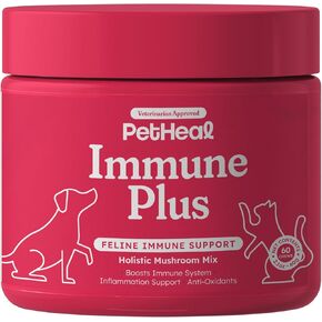 Petheal Immune Plus مضغ للقطط - التي تمت مراجعتها من قبل الطبيب البيطري - يعزز مناعة وصحة الكبد مع ذيل تركيا ، ريشي وحليب الشوك | يعزز معطف لامع ويقلل الكتل | 60 مضغ ناعم بنكهة الدجاج