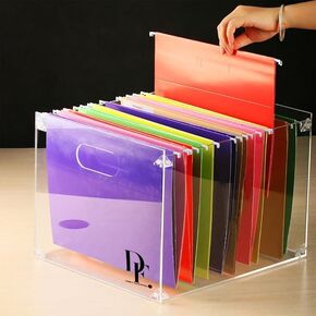 DF Acrylic File Holder with Handles - Acrylic File Organizer - Clear File Box for Letter Size/A4 Folder Holder - Desktop Hanging File Organizer - Acrylic Folder Holder for Home Work Office