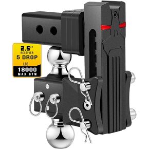 Airbird Adjustable Trailer Hitch Ball Mount with 2" & 2-5/16" Dual Ball, 5-Inch Drop,Only Fits 2.5-Inch Hitch Receiver,20000LBS GTW - 722505