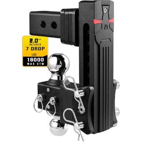 حامل كرة وصلة مقطورة قابل للتعديل من Airbird مع كرة مزدوجة 2 بوصة و2-5/16 بوصة، قطرة 5 بوصة، يناسب فقط جهاز استقبال وصلة ربط 2.5 بوصة، 20000 رطل GTW - 722505 in Kuwait