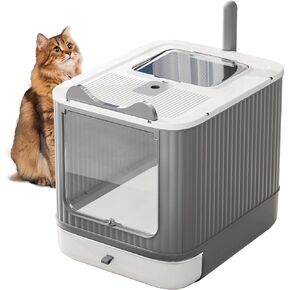 Upgraded Fully Enclosed Cat Litter Box with Lid, Covered Cat Box Enclosure, Anti-Splashing Easy to Clean Kitty Litter Boxes with Drawer, 3 Modes can Use from Kitten to Adult(White&Grey)