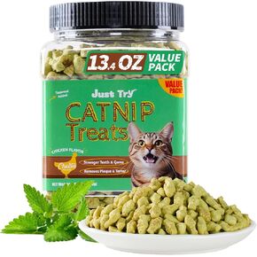 13.4 OZ Cat Catnip Treats with Green Tea & Seaweed, Healthy Cat Breath Freshener Treats, Training Biscuits and Dental Care (Natural Chicken Flavor)