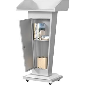 Black Metal Podium Stand with Wheels, Heavy-Duty Lecterns & Podiums with Storage, Premium Pulpits for Churches, Classrooms and Conferences, Scratch-Resistant Surface, 46.5"H