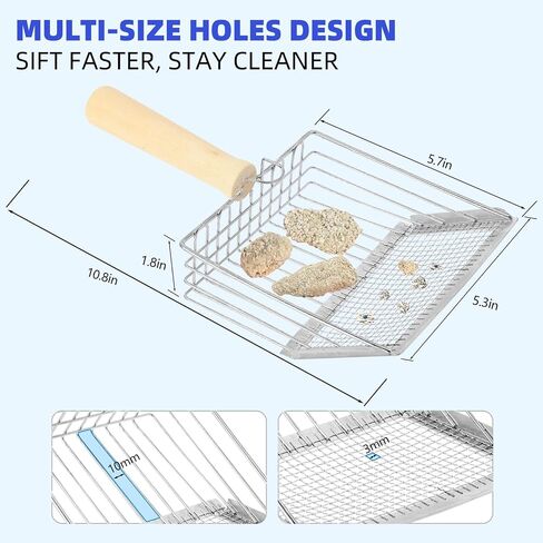 Metal Litter Scoop, Pooper Scooper with Wooden Handle, Cat Litter Deep Scoop, Metal Scooper & Speed Sifter Deep Shovel Scoop Filter,Kitten Pooper Lifter for Litter Box (Silver) in Kuwait
