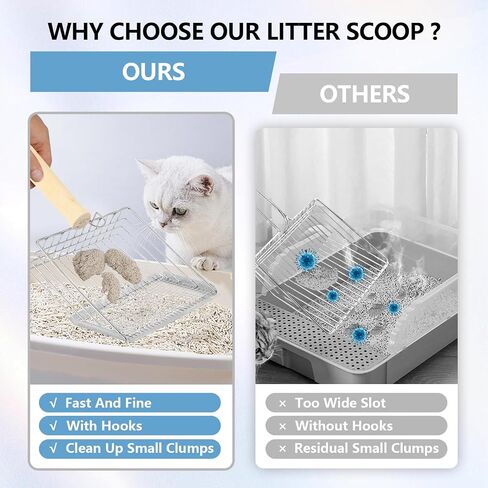 Metal Litter Scoop, Pooper Scooper with Wooden Handle, Cat Litter Deep Scoop, Metal Scooper & Speed Sifter Deep Shovel Scoop Filter,Kitten Pooper Lifter for Litter Box (Silver) in Kuwait
