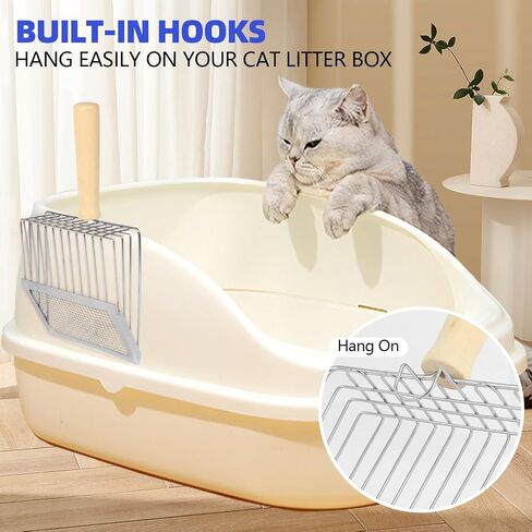 Metal Litter Scoop, Pooper Scooper with Wooden Handle, Cat Litter Deep Scoop, Metal Scooper & Speed Sifter Deep Shovel Scoop Filter,Kitten Pooper Lifter for Litter Box (Silver) in Kuwait