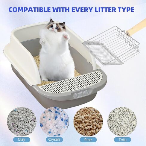 Metal Litter Scoop, Pooper Scooper with Wooden Handle, Cat Litter Deep Scoop, Metal Scooper & Speed Sifter Deep Shovel Scoop Filter,Kitten Pooper Lifter for Litter Box (Silver) in Kuwait