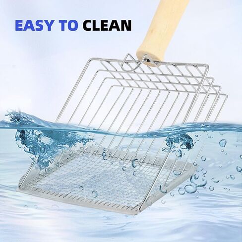 Metal Litter Scoop, Pooper Scooper with Wooden Handle, Cat Litter Deep Scoop, Metal Scooper & Speed Sifter Deep Shovel Scoop Filter,Kitten Pooper Lifter for Litter Box (Silver) in Kuwait