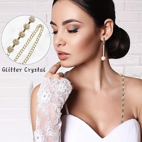 1 Pair Rhinestone Flower Shoulder Strap Bra Chain for Women Girls Crystal Wedding Bra Strap Festival Rave Underwear Straps Decoration Party Dress Lingerie Straps (Gold) in Saudi Arabia