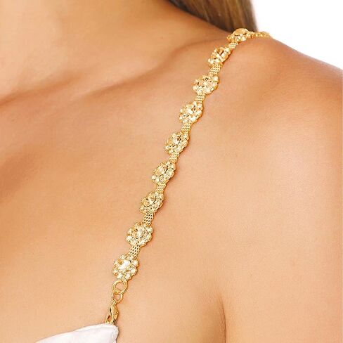 1 Pair Rhinestone Flower Shoulder Strap Bra Chain for Women Girls Crystal Wedding Bra Strap Festival Rave Underwear Straps Decoration Party Dress Lingerie Straps (Gold) in Saudi Arabia