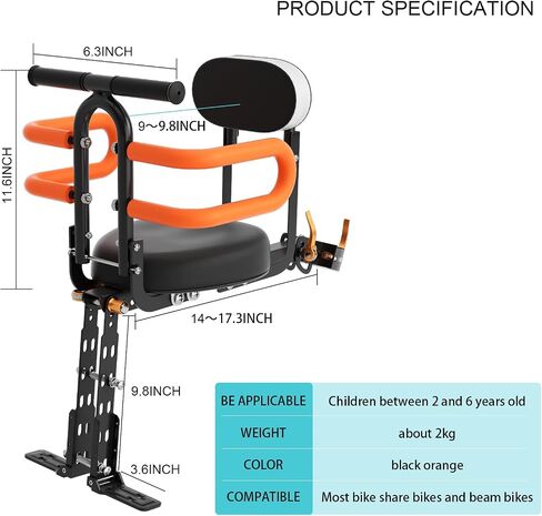 Child Bike Seat for Adult Bike,Retractable Baby Bike Seat Front Mounted for Children 2-6 Years Old in Saudi Arabia
