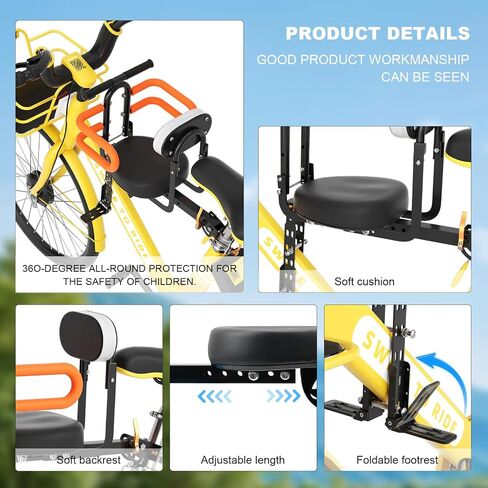 Child Bike Seat for Adult Bike,Retractable Baby Bike Seat Front Mounted for Children 2-6 Years Old in Saudi Arabia