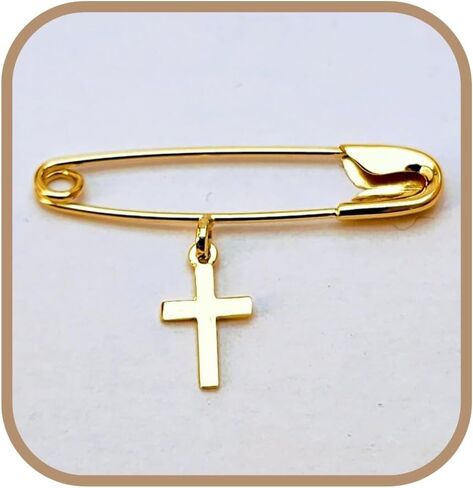 Baby Safety Pin with Cross Charm14k Yellow Gold/Christening/Baptism/Baby Shower/NOT Gold Filled NOT Gold Plated in Saudi Arabia