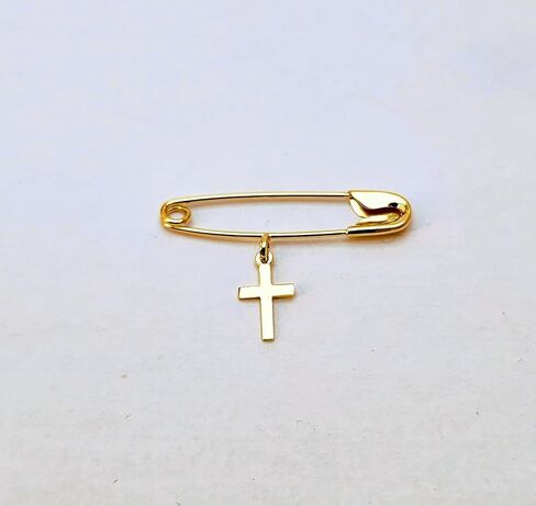 Baby Safety Pin with Cross Charm14k Yellow Gold/Christening/Baptism/Baby Shower/NOT Gold Filled NOT Gold Plated in Saudi Arabia