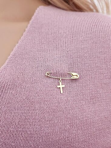 Baby Safety Pin with Cross Charm14k Yellow Gold/Christening/Baptism/Baby Shower/NOT Gold Filled NOT Gold Plated in Saudi Arabia