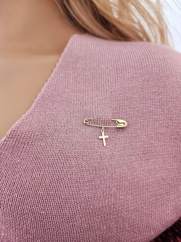 Baby Safety Pin with Cross Charm14k Yellow Gold/Christening/Baptism/Baby Shower/NOT Gold Filled NOT Gold Plated in Saudi Arabia