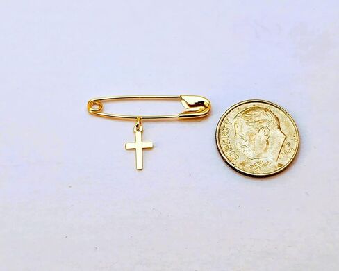 Baby Safety Pin with Cross Charm14k Yellow Gold/Christening/Baptism/Baby Shower/NOT Gold Filled NOT Gold Plated in Saudi Arabia